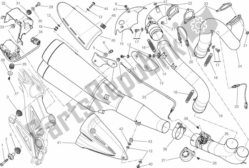 Todas as partes de Sistema De Exaustão do Ducati Diavel Carbon Brasil 1200 2013
